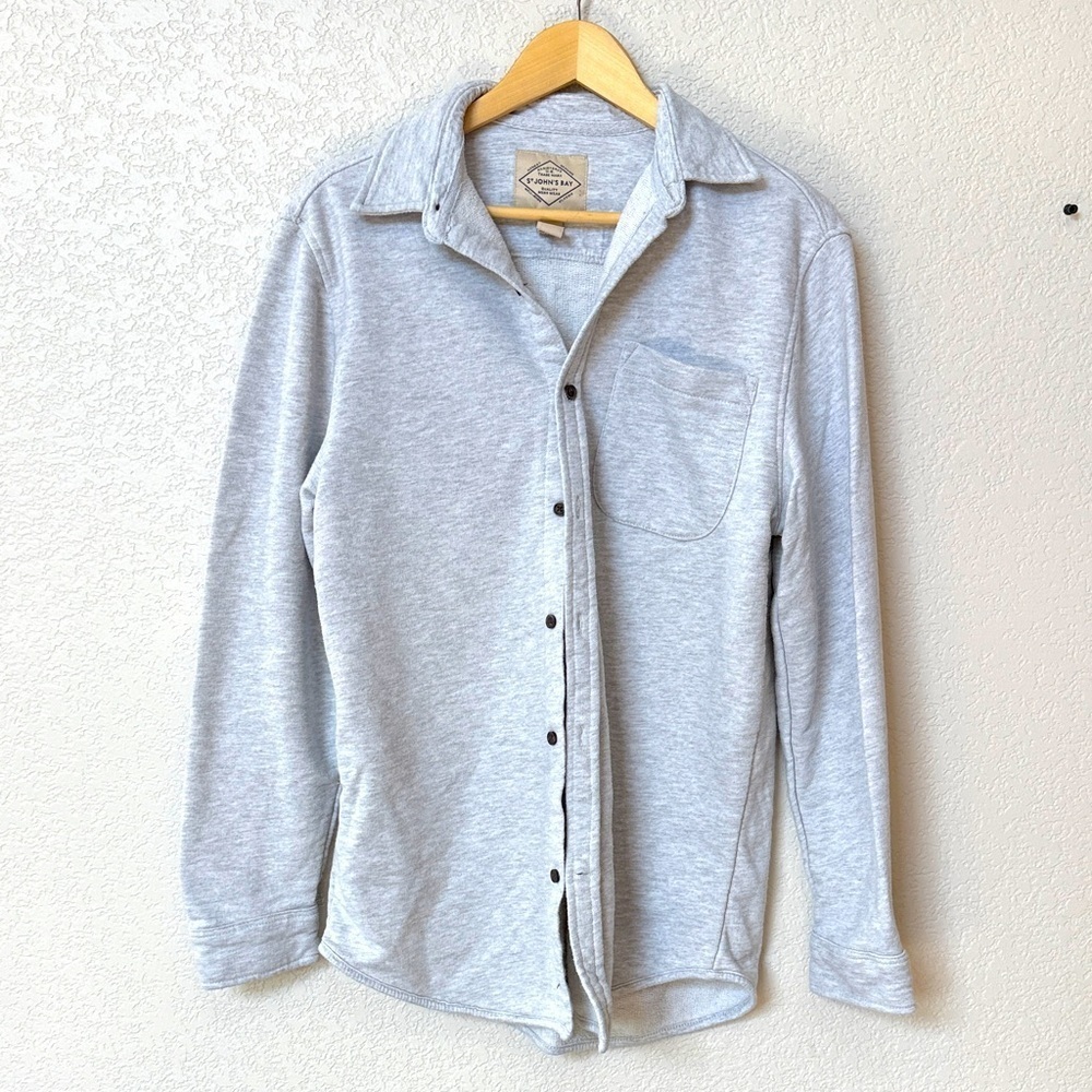 St Johns Bay Men’s Casual Button Down Terry Cloth Gray size Medium